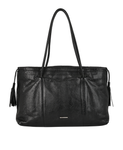 Vintage Tasselled Tote, Embossed Snake, Black, 001 1331, 2*